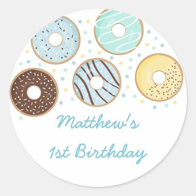Cute Blue Donut Birthday Classic Round Sticker (Front)