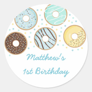Cute Blue Donut Birthday Classic Round Sticker