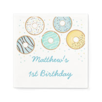 Cute Blue Donut Birthday Napkins