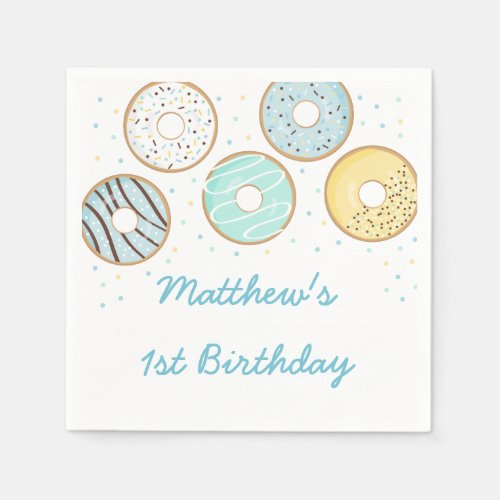 Cute Blue Donut Birthday Napkins