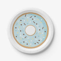 Cute Blue Donut Birthday Paper Plates