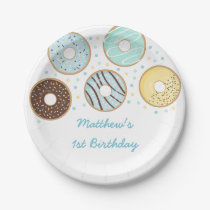 Cute Blue Donut Birthday Paper Plates