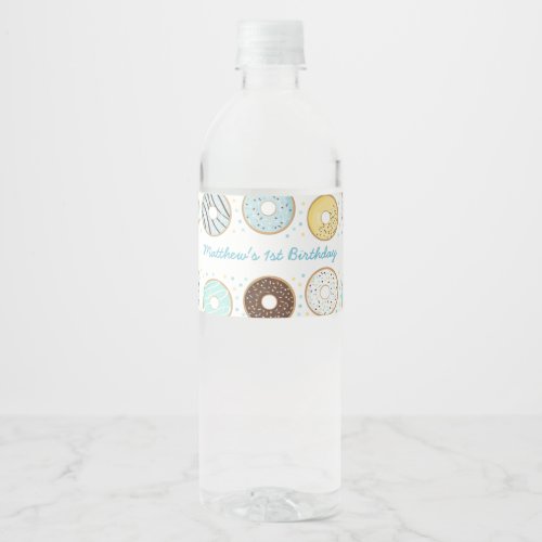Cute Blue Donut Birthday Water Bottle Label