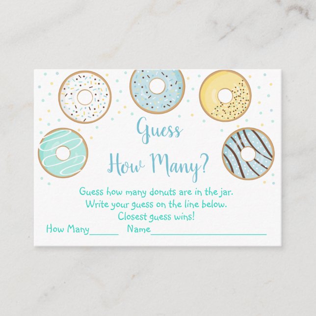 Cute Blue Donut Guess How Many Shower Game Enclosure Card (Front)