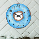 Cute Blue Donut Large Clock<br><div class="desc">This cute fun wall clock is decorated with a watercolor blue donut with sprinkles.
The perfect gift for a donut lover!
Original Watercolor © Michele Davies.</div>