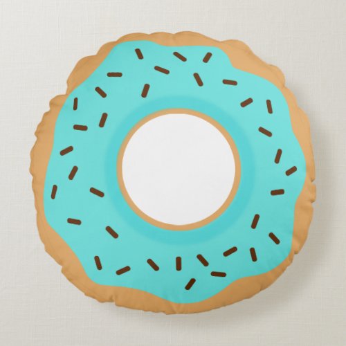 Cute Blue Donut With Sprinkles Round Pillow