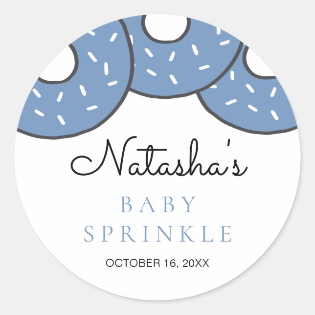 Cute Blue Donuts Baby Shower Sprinkle Classic Round Sticker (Front)