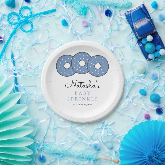 Cute Blue Donuts Baby Shower Sprinkle Paper Plates (Party)