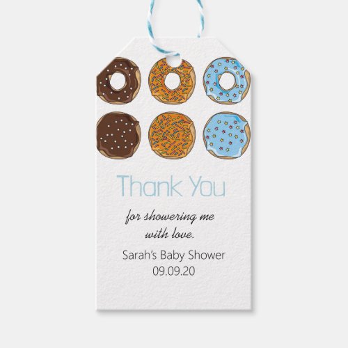 Cute Blue Donuts Boy Baby Shower Thank You  Gift Tags