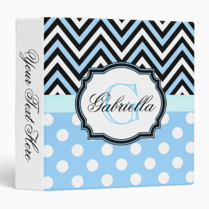 Cute Blue Dots and Stripes 3 Ring Binder