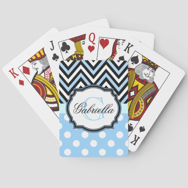 Cute Blue Dots and Stripes Poker Cards (Back)