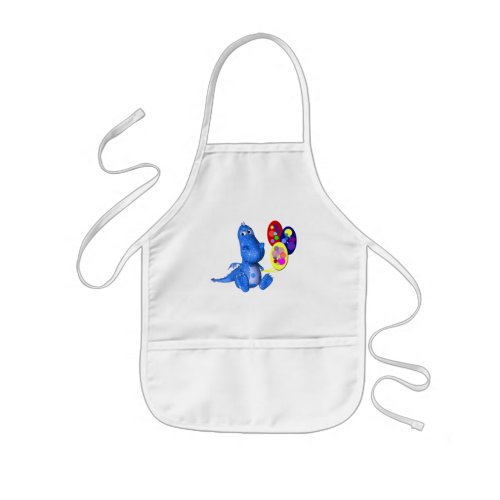 Cute Blue Dragon And Balloons Kids Apron