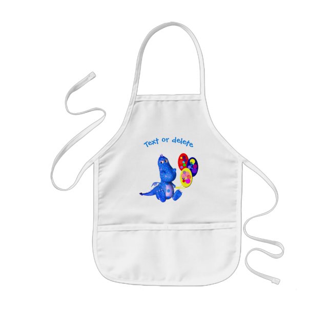 Cute Blue Dragon And Balloons Personalized Kids' Apron (Front)
