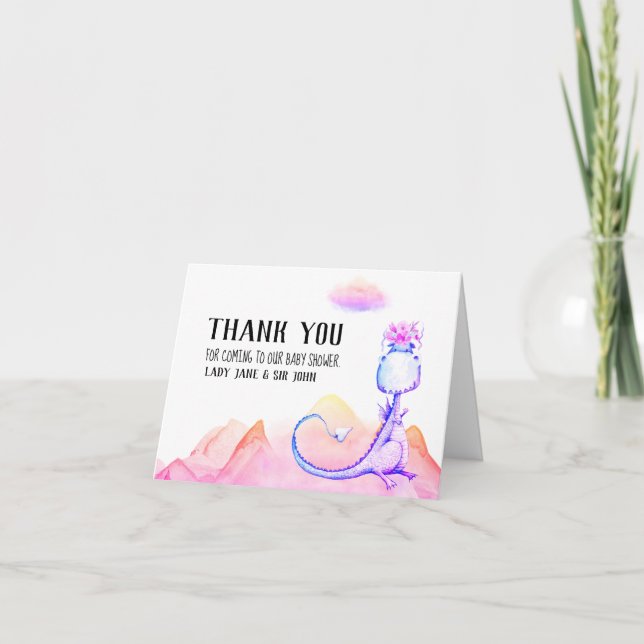 *~* Cute Blue Dragon Baby Girl Shower Thank You (Front)