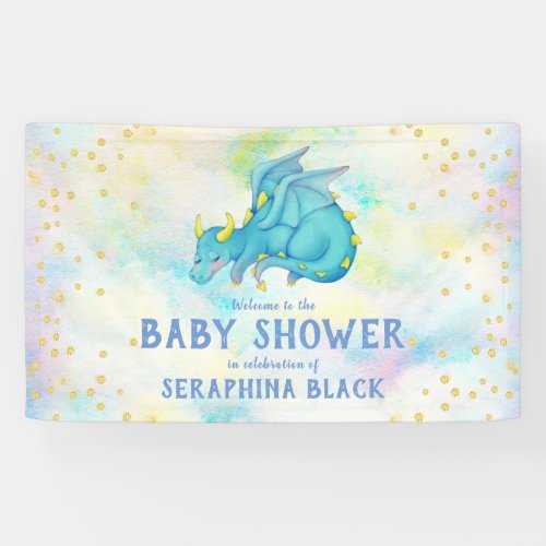 Cute Blue Dragon Baby Shower Banner