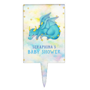 Cute Blue Dragon Baby Shower Cake Pick