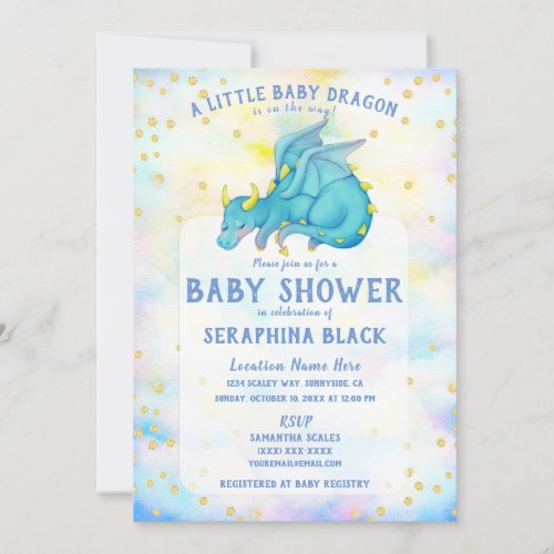 Cute Blue Dragon Baby Shower Invitation