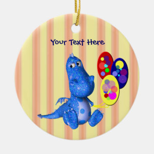 Cute Blue Dragon Balloons Customizable Ornament