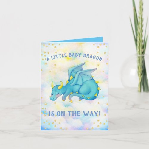 Cute Blue Dragon Boy Baby Shower Invitation