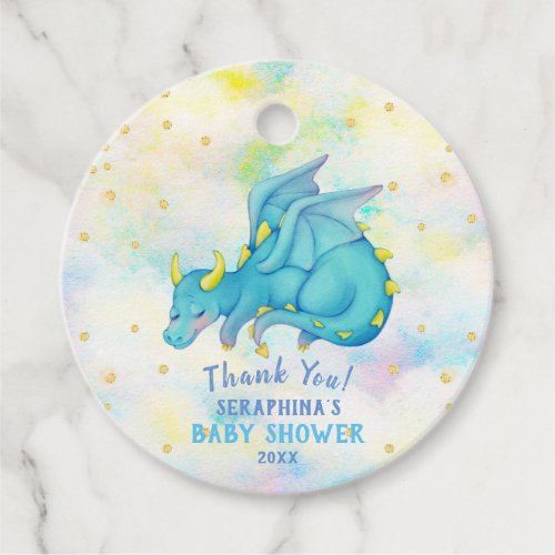 Cute Blue Dragon Boys Baby Shower Favor Tag