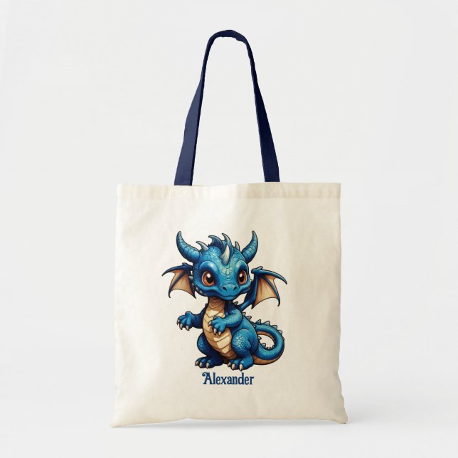 Cute Blue Dragon Personalize Tote Bag (Front)