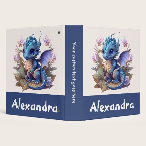 Cute Blue Dragon Personalized 3 Ring Binder