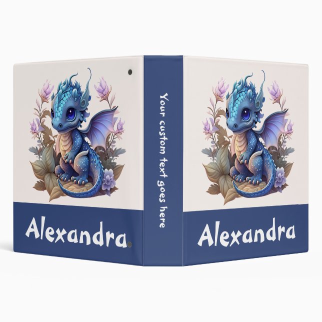 Cute Blue Dragon Personalized 3 Ring Binder (Background)
