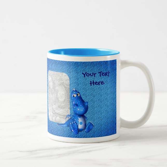 Cute Blue Dragon Personalized Photo Two-Tone Coffee Mug (Right)