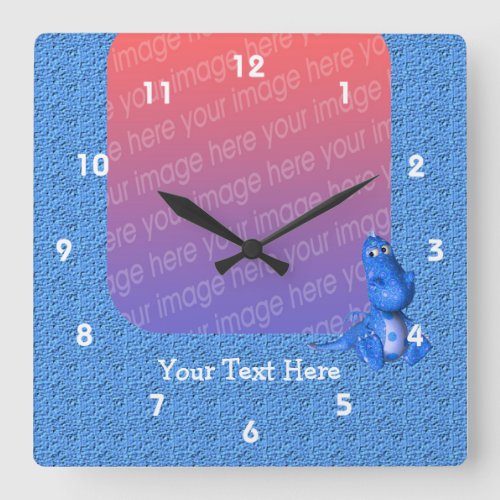 Cute Blue Dragon Your Photo Square Wall Clock