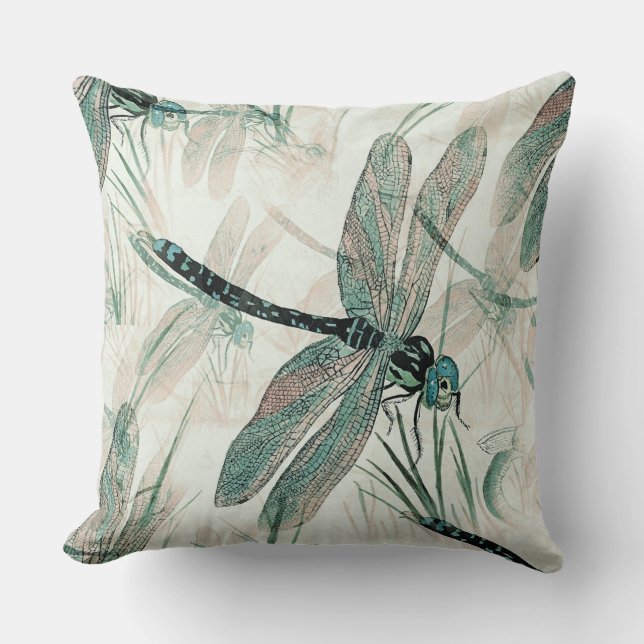 Cute Blue Dragonfly - Fun Insect Pattern Throw Pillow (Front)