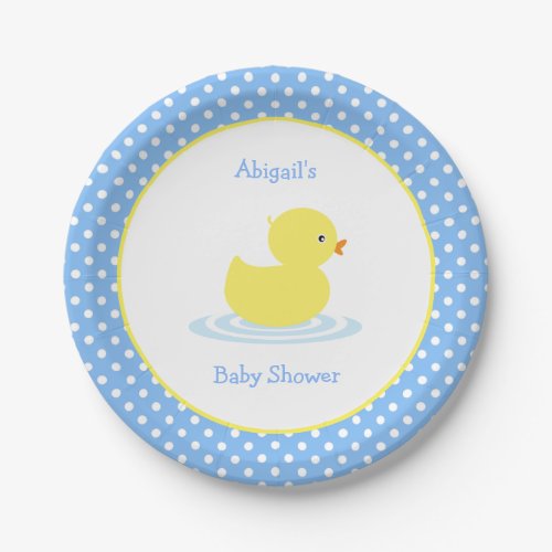 Cute Blue Duck Baby Shower Paper Plate