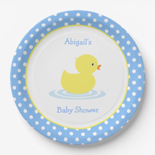 Cute Blue Duck Baby Shower Paper Plate