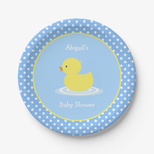 Cute Blue Duck Baby Shower Paper Plates