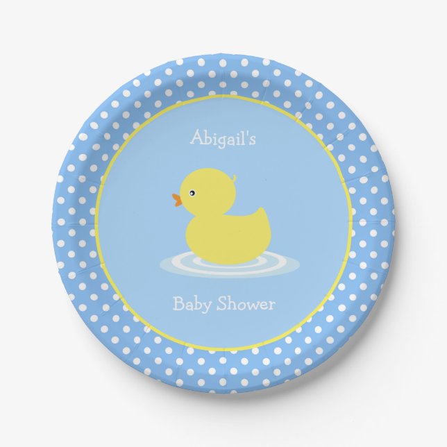 Cute Blue Duck Baby Shower Paper Plates (Front)