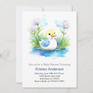 Cute Blue Duckling Meadow Boy Baby Shower Invitation