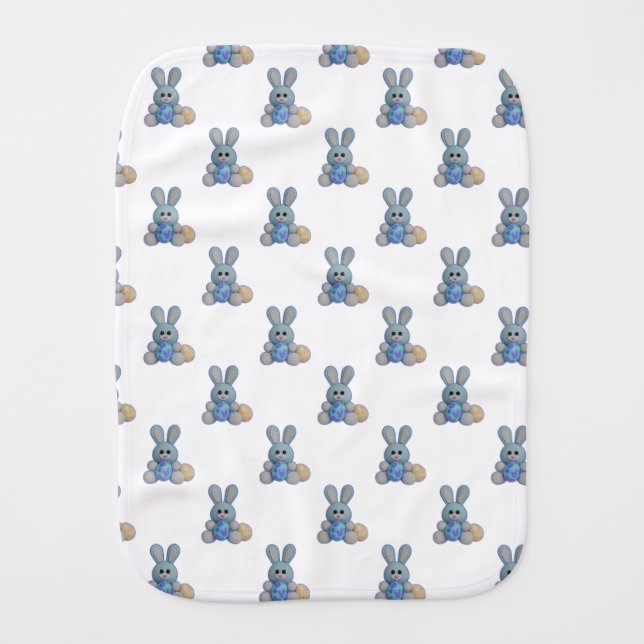 Cute Blue Easter Bunny Baby Burp Cloth (Front)