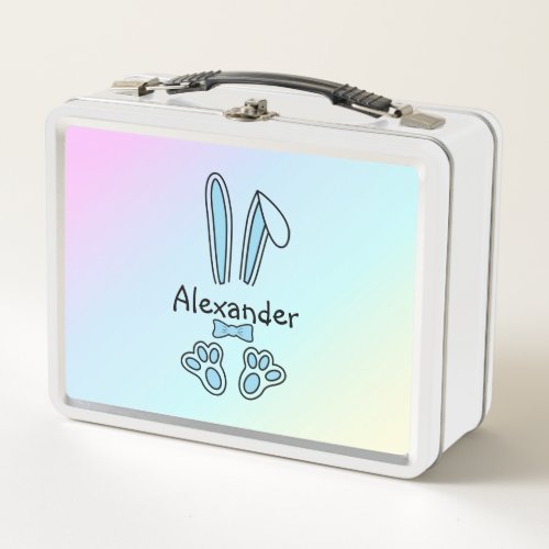 Cute Blue Easter Bunny Monogram Metal Lunch Box