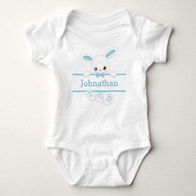 Cute Blue Easter Bunny Personalized Boy Baby Bodysuit (Front)