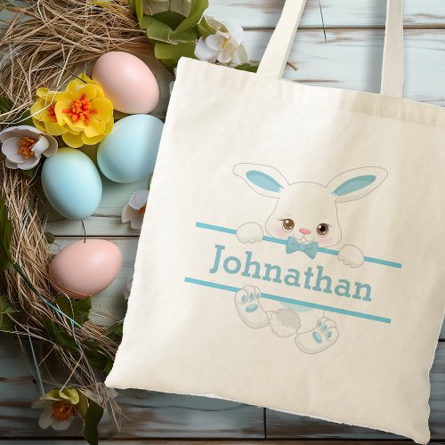 Cute Blue Easter Bunny Personalized Boy Tote Bag