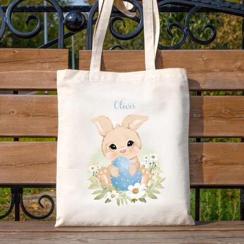 Cute Blue Easter Bunny Personalized Boy Tote Bag