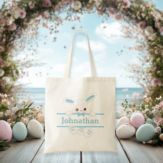 Cute Blue Easter Bunny Personalized Boy Tote Bag (Cute Blue Easter Bunny Personalized Boy Tote Bag)