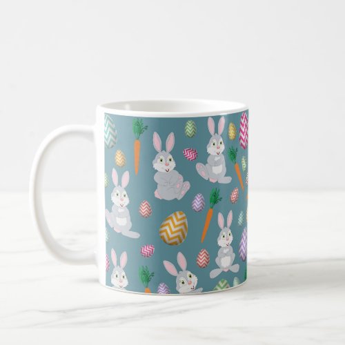 Cute Blue Easter Bunny Rabbit Pattern Coffee Mug