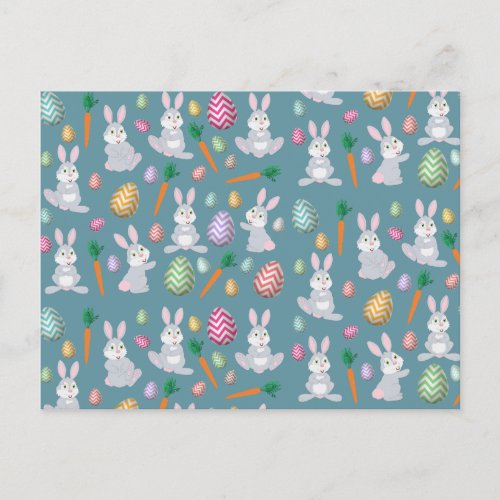 Cute Blue Easter Bunny Rabbit Pattern Holiday Postcard