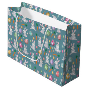 Cute Blue Easter Bunny Rabbit Pattern Large Gift Bag