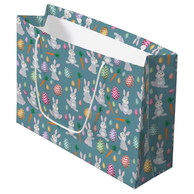 Cute Blue Easter Bunny Rabbit Pattern   Large Gift Bag (Front Angled)