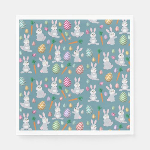Cute Blue Easter Bunny Rabbit Pattern Napkins