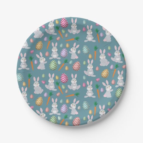 Cute Blue Easter Bunny Rabbit Pattern Paper Plates