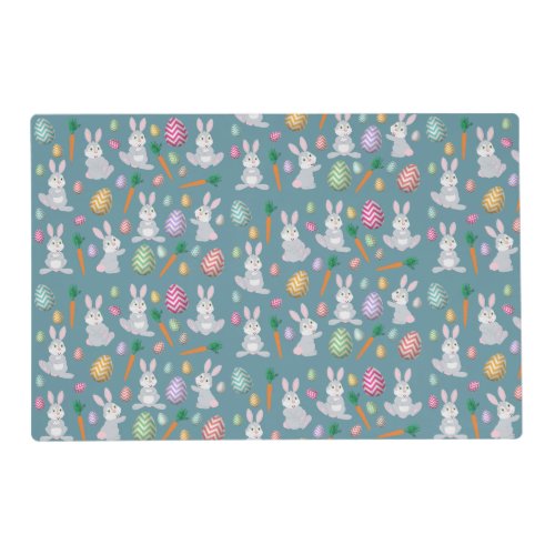 Cute Blue Easter Bunny Rabbit Pattern Placemat