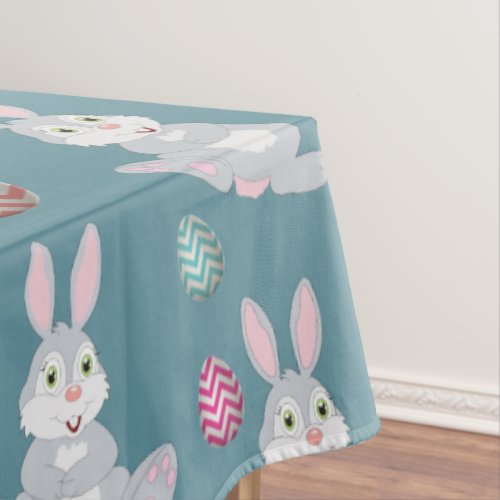 Cute Blue Easter Bunny Rabbit Pattern Tablecloth