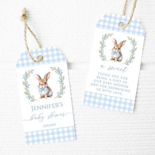 Cute blue Easter bunny shower thank you favor tags